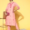 Women Pink Embroidered Yarn Dyed Kurta With Pants.