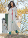 Off White Embroidered A-Line Cotton Blend Kurta