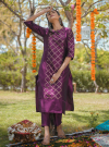 Purple & Gold Printed Silk Blend Kurta With Pants