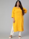 Mustard Cotton Pin Tucks Straight Kurta