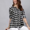 Black & White Checked Cotton Shirt With Gathered Detail