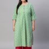 Green Cotton Geomatric Print Straight Fit Kurti