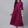Purple Checks Cotton Flared Dress