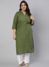 Olive Green Pin Tucks Solid Straight Kurta