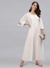 White Self Waeve Embroidered Flared Dress