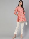 Pink Ethnic Printed Cotton Short Kurti