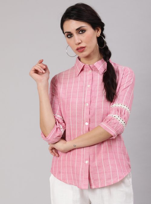Pink Self Checks Shirt
