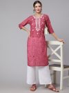 Red Mirror Work Embroidered Muslin Straight Kurta With Trouser.