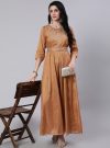 Camel Brown Silk Blend Embroidered Kali Jumpsuit With Embroidered Belt