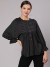 A Grey Self Weave Lurex Gathered Top With Elasticated Gathered Sleeves
