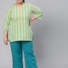 A Border Green Printed Sleepwear Consist Of Straight Short Kurta & Pyjamas