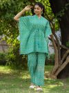 Green Ethnic Printed Cotton Kaftan With Pants Lounge Wear