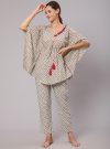 A Grey Color Floral Tasseled Cotton Printed Loungewear Set