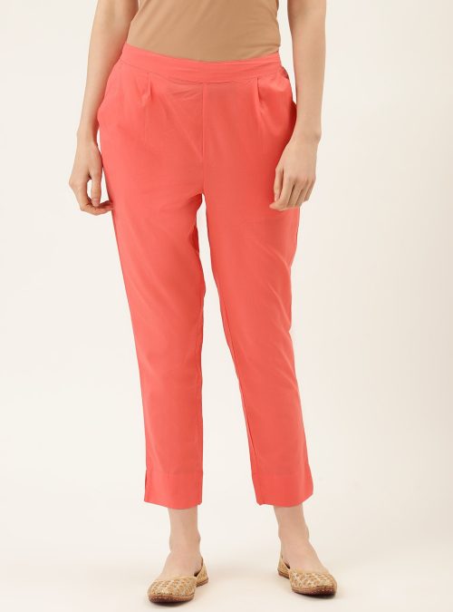 Cotton Peach Solid Trouser
