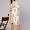 A Green Straight Ethnic Printed Gota Embellished Kurta With Printed Pants And Dupatta.