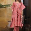 Women Pink Chanderi Printed Kaftan With Pants