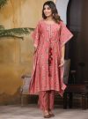 Women Pink Chanderi Printed Kaftan With Pants