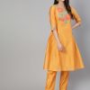 Yellow Chanderi Embroidered A-Line PrincessCut Kurta With Pants