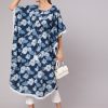 A Blue Color Cotton Pigment Floral Printed Kaftan With Solid White Pant