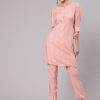 Pink Self Weave Yarn Dyed Rayon Co-Ords Set With Back Slit Kurta And Pant
