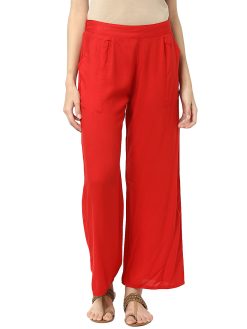 Red Solid Rayon Palazzo