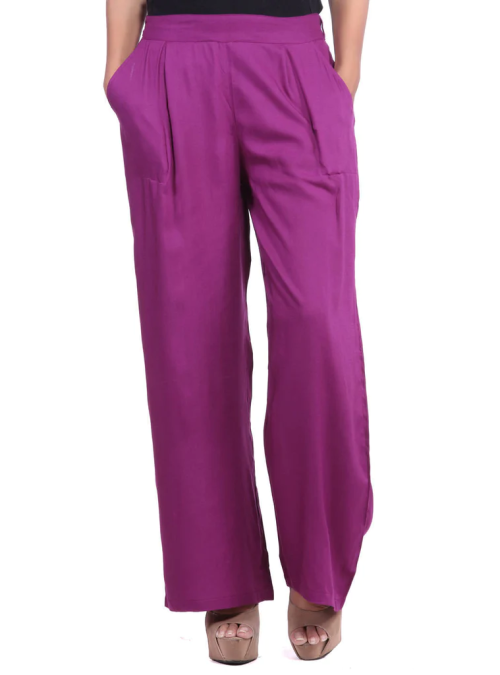 Purple Solid Rayon Palazzo