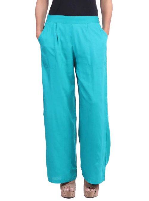 Turquoise Blue Solid Rayon Palazzo