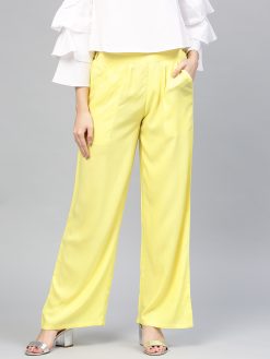 Women Lemon Yellow Solid Rayon Palazzo