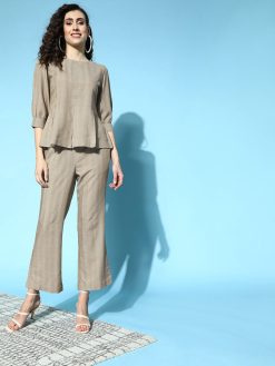 Women Self Weave Rayon Grey Co-Ords Set