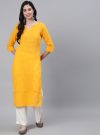 Mustard Cotton Pin Tucks Straight Kurta With Palazzo