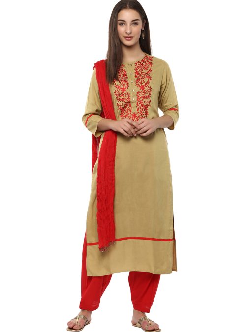 Pure Cotton Red Patiala Salwar And Dupatta Set