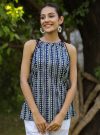 Blue Ethnic Cotton Printed Tie-Up Top