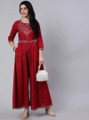Maroon Silk Blend Embroidered Kali Jumpsuits With