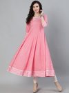 Pink Printed Anarkali With Embroidered Yoke