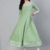 Green Printed Anarkali Kurta With Embroidered Yoke