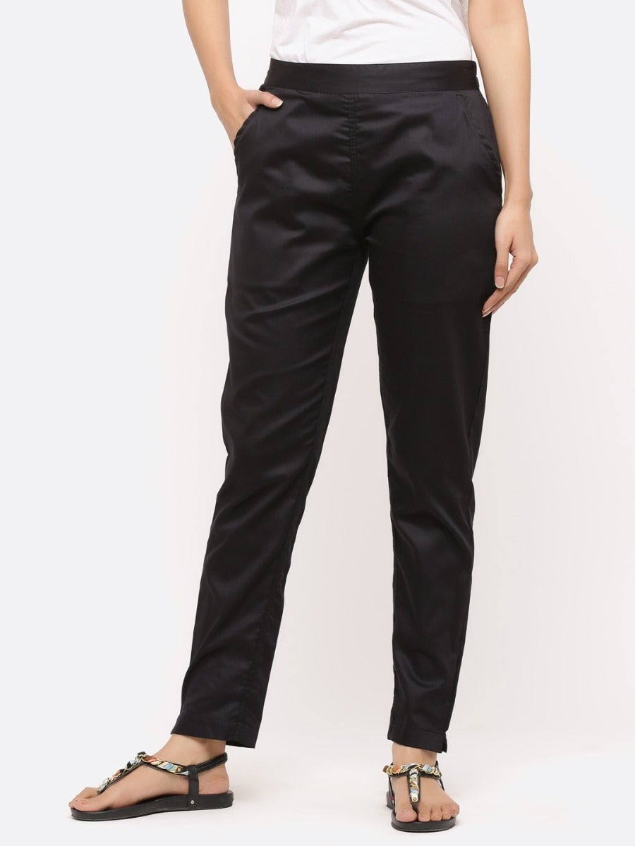 Buy Solid Black Lycra Side Zip Pant For Women  Chique