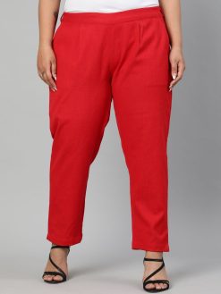 Red Ethnic Wear Cotton Slub Pants