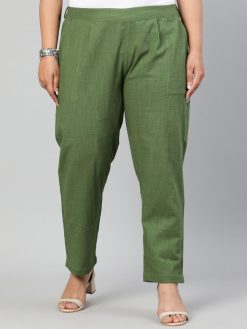 Olive Green Ethnic Wear Cotton Slub Pants