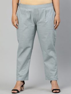 Light Grey Ethnic Wear Cotton Slub Pants