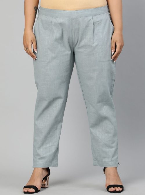 Light Grey Ethnic Wear Cotton Slub Pants
