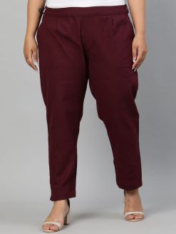 Burgundy Ethnic Wear Cotton Slub Pants
