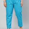 Women Turquoise Ethnic Wear Cotton Slub Pants