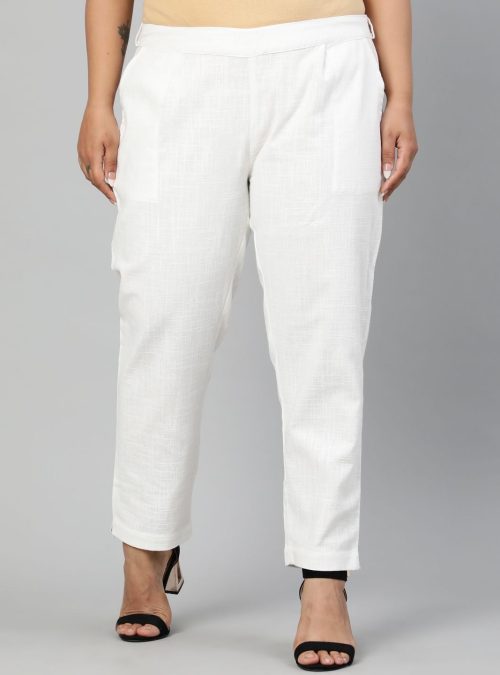 Off White Ethnic Wear Cotton Slub Pants