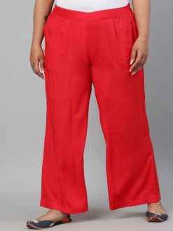 Red Solid Rayon Palazzo