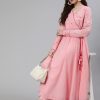 Women Pink Mirror Embroidered Anarkali Kurta With Flared Pink Palazzo