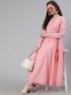 Women Pink Mirror Embroidered Anarkali Kurta With Flared Pink Palazzo