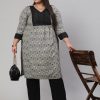 Women Plus Size Grey Self Weaved Ikat Straight Kurta