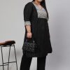 Women Plus Size Black Self Weave Straight Kurta