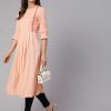 Peach Embroidered A Line Kurta