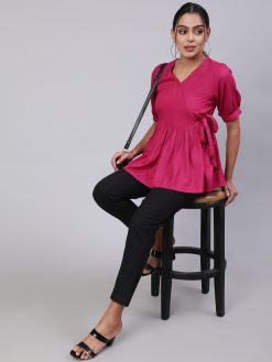 Women Magenta Solid Peplum Top